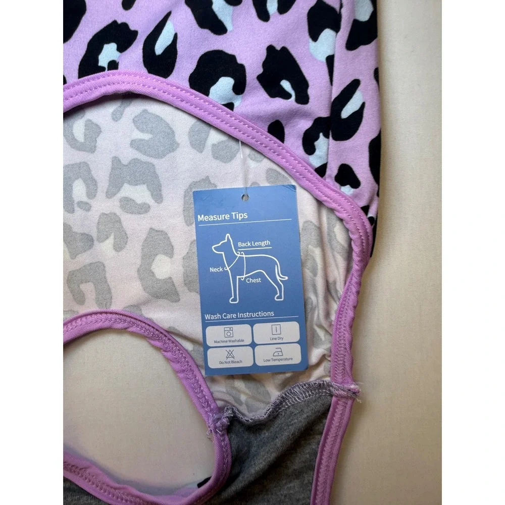 Kuoser Dog Recovery Suit Purple Leopard Print Surgery Snuggly Cone Alt Large NWT
